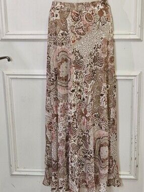 ROZ & ALI Tan Multi-Color Paisley Maxi Flowy Skirt,Size 2X